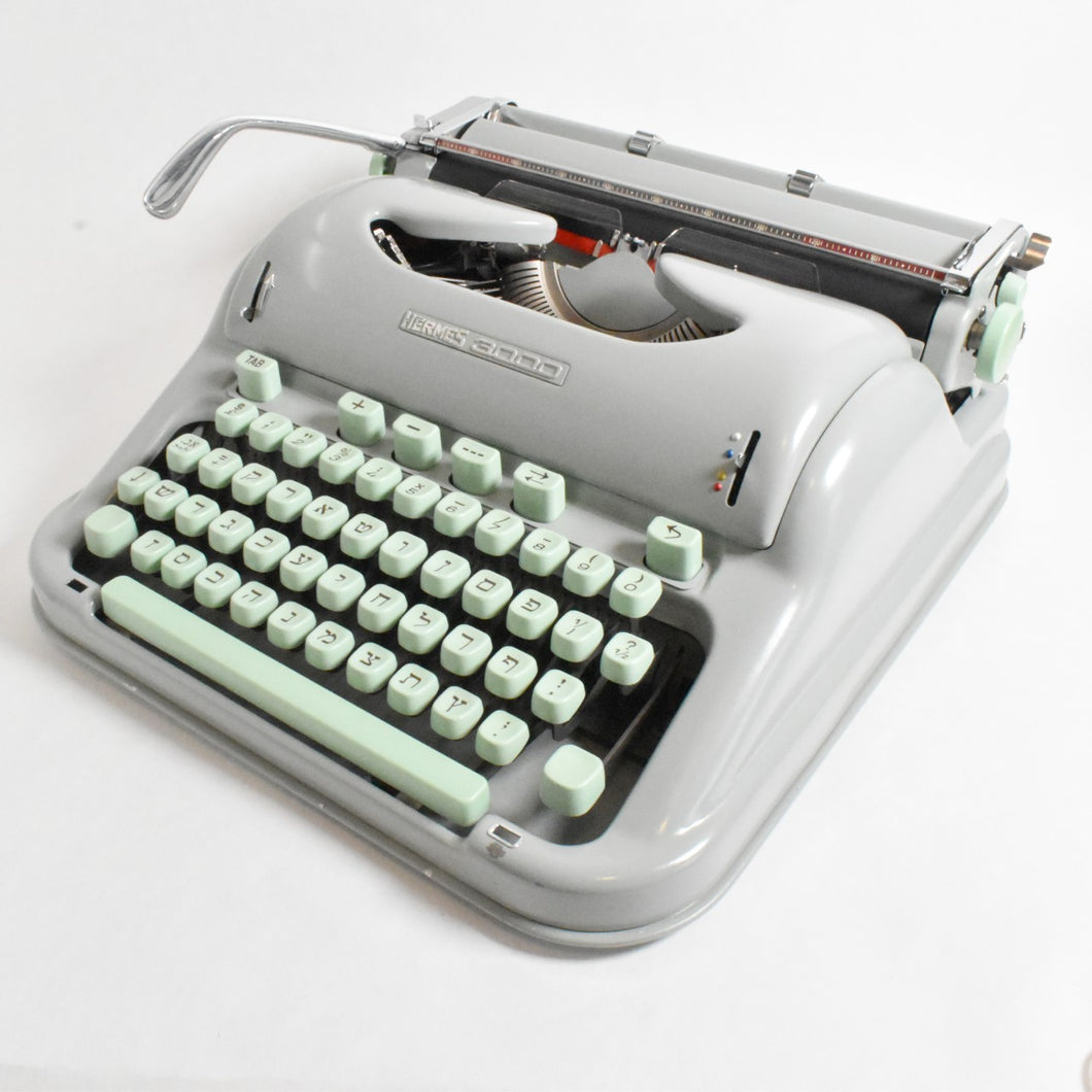 Restored 1966 Hermes 3000 Typewriter - Hebrew