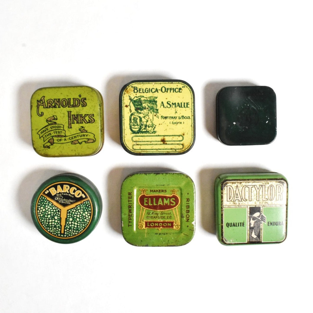 Set of 6 Vintage Typewriter Ribbon Tins - The Green Collection