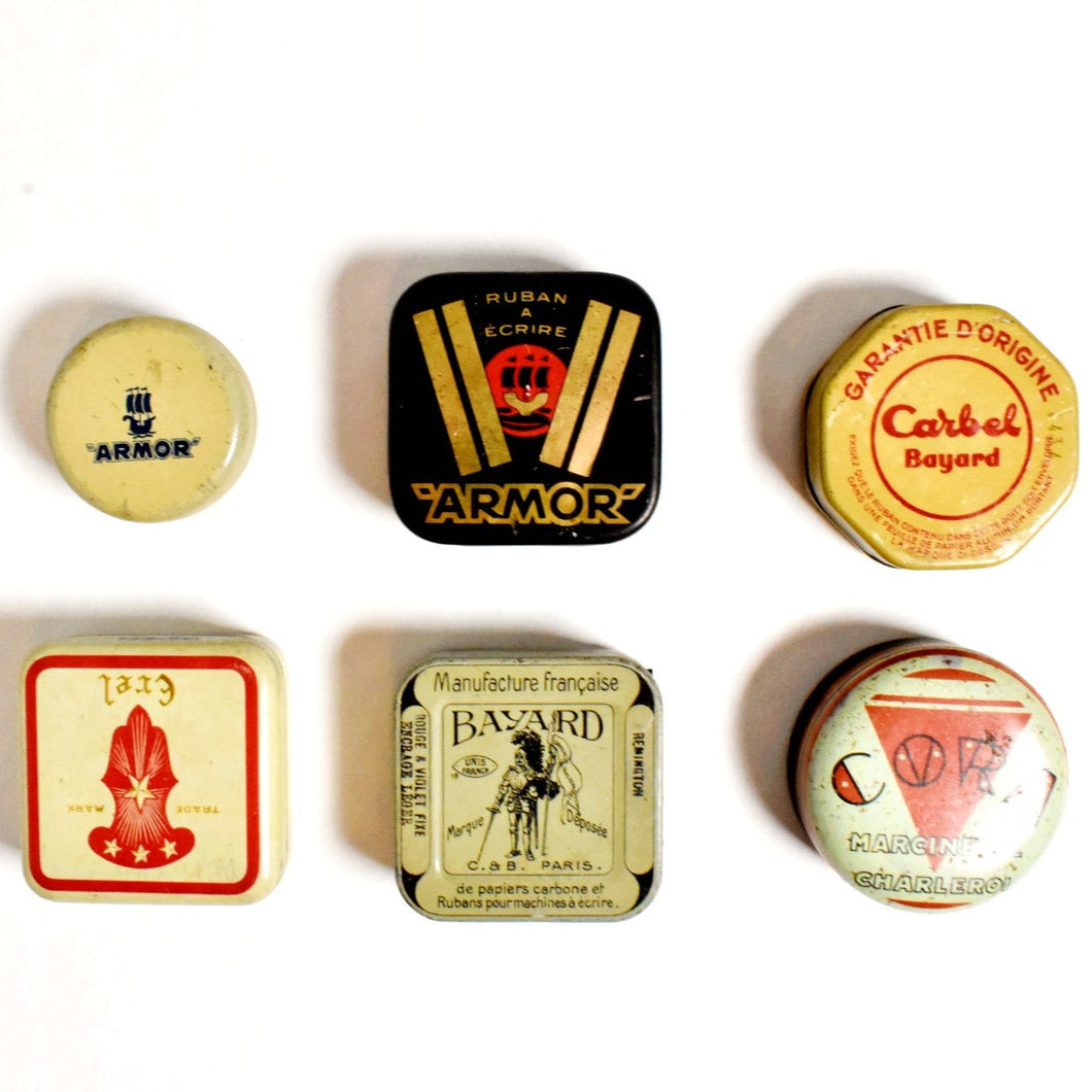 Set of 6 Vintage Typewriter Ribbon Tins - The White Collection