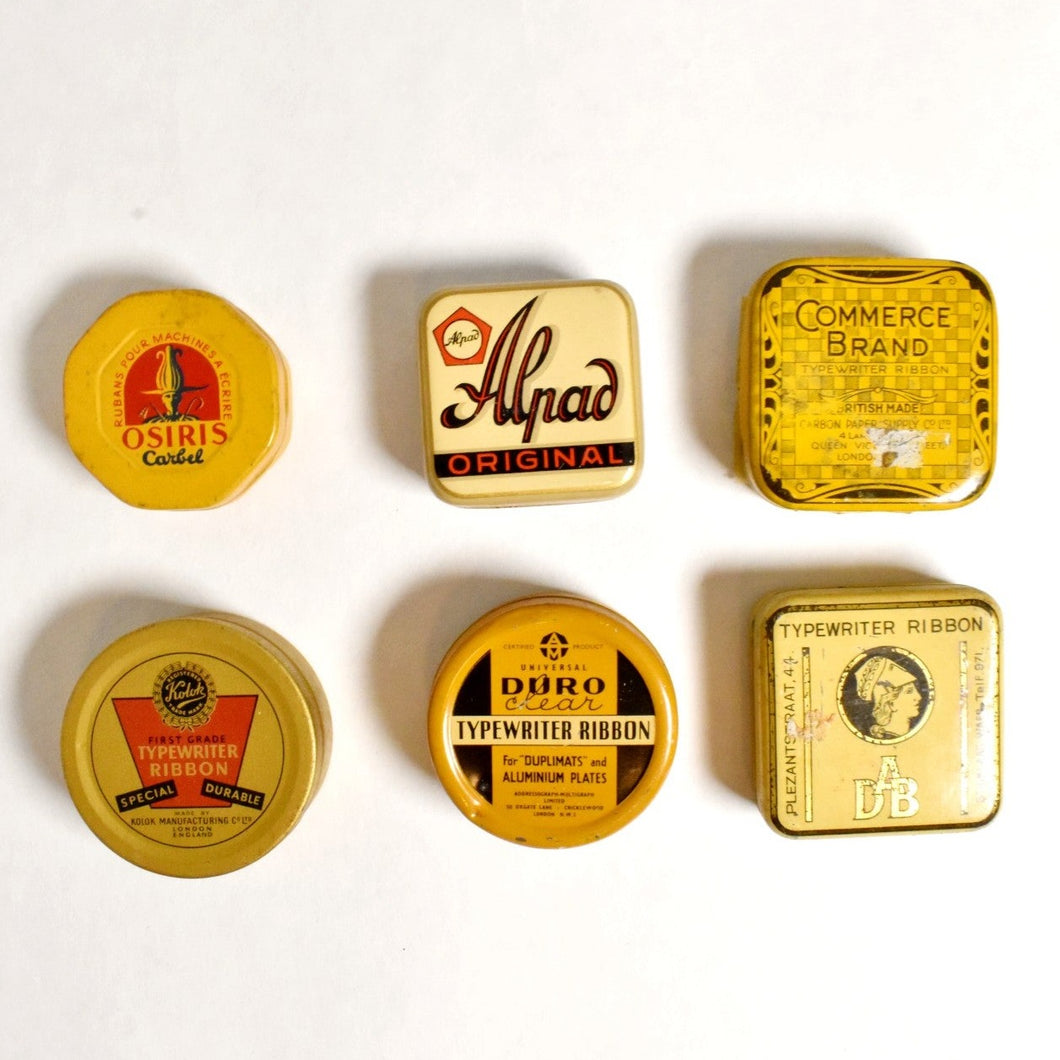 Set of 6 Vintage Typewriter Ribbon Tins - The Yellow Collection